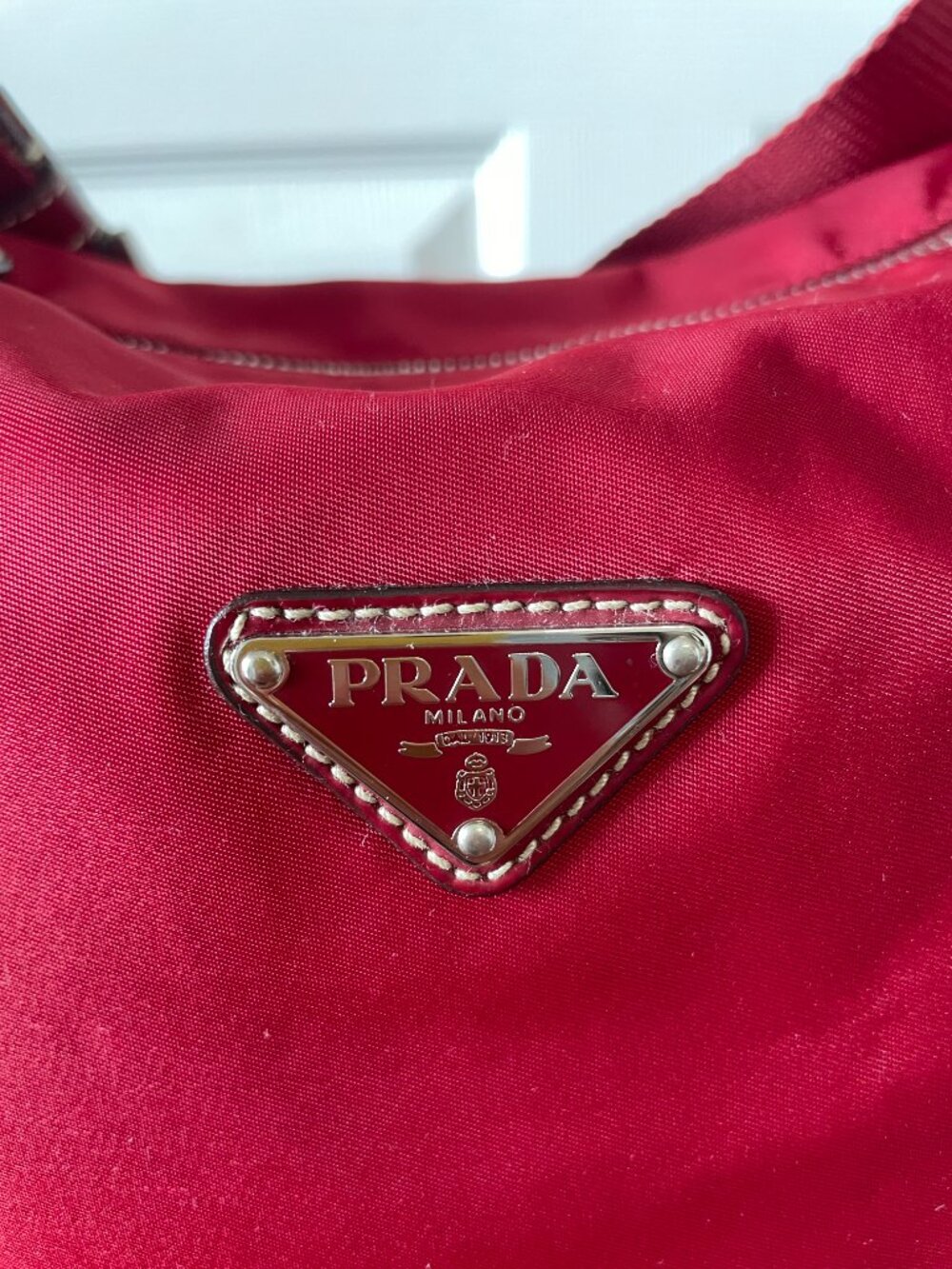 Prada Shoulder Bag - Saffiano Trim Red Nylon Tessuto